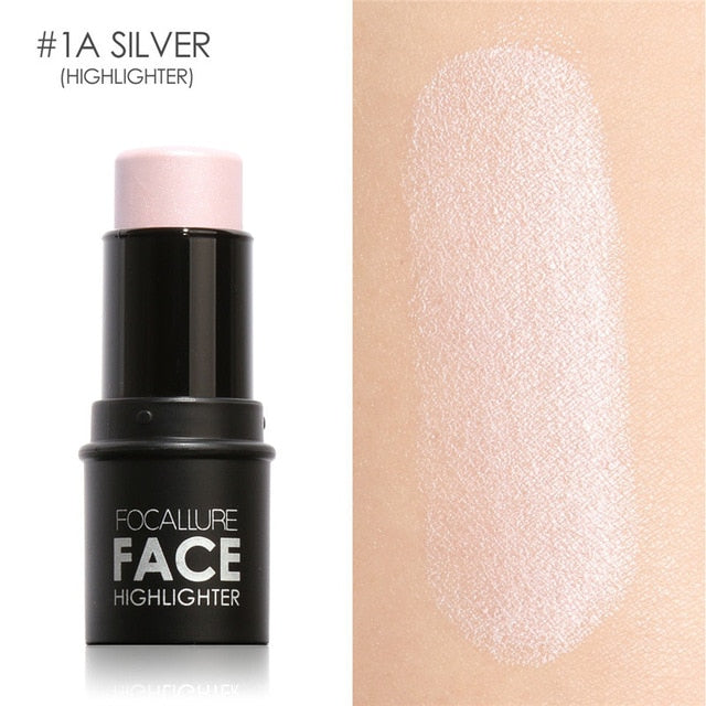 Focallure 6 COLORS Bling Highlighter stick All Over Shimmer Highlighting Powder Creamy Texture Water-proof Silver Shimmer Light