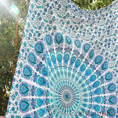 Teal Peacock Tapestry